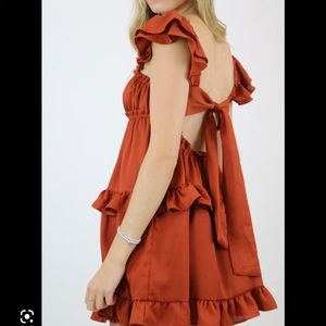 WeWoreWhat Ruffle Crinkle Dress in color Clay